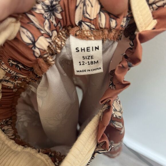 SHEIN | Baby Girls Ribbed Cross back Floral Dress & Headband Sash 12-18 Months - Picture 5 of 6